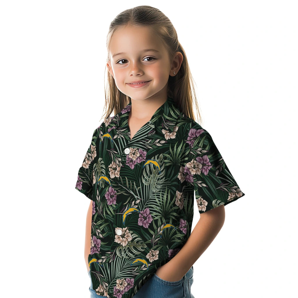 Los Angeles Chargers Hawaiian Shirt - Hibiscus Leaves Pattern | Moonbestprint