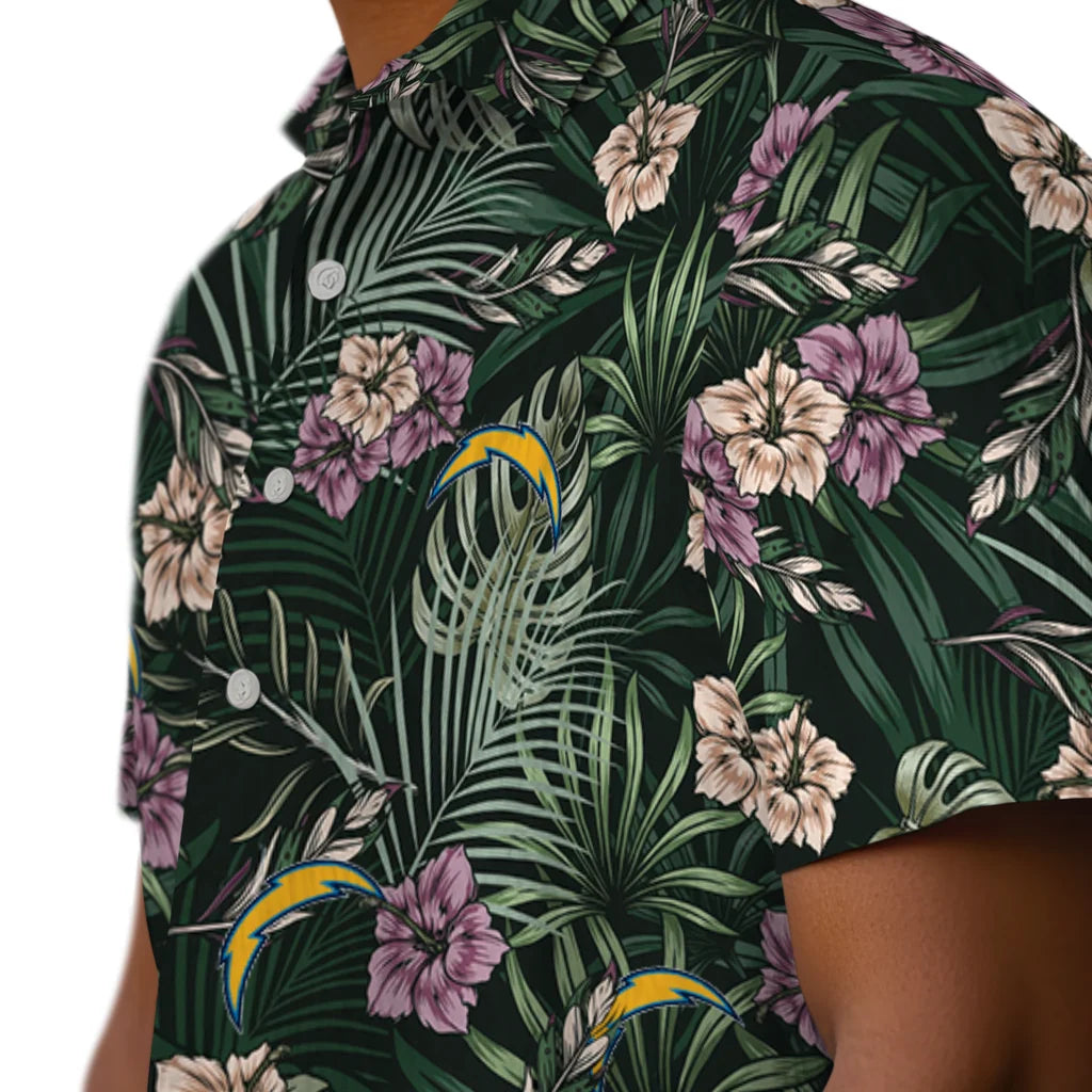 Los Angeles Chargers Hawaiian Shirt - Hibiscus Leaves Pattern | Moonbestprint