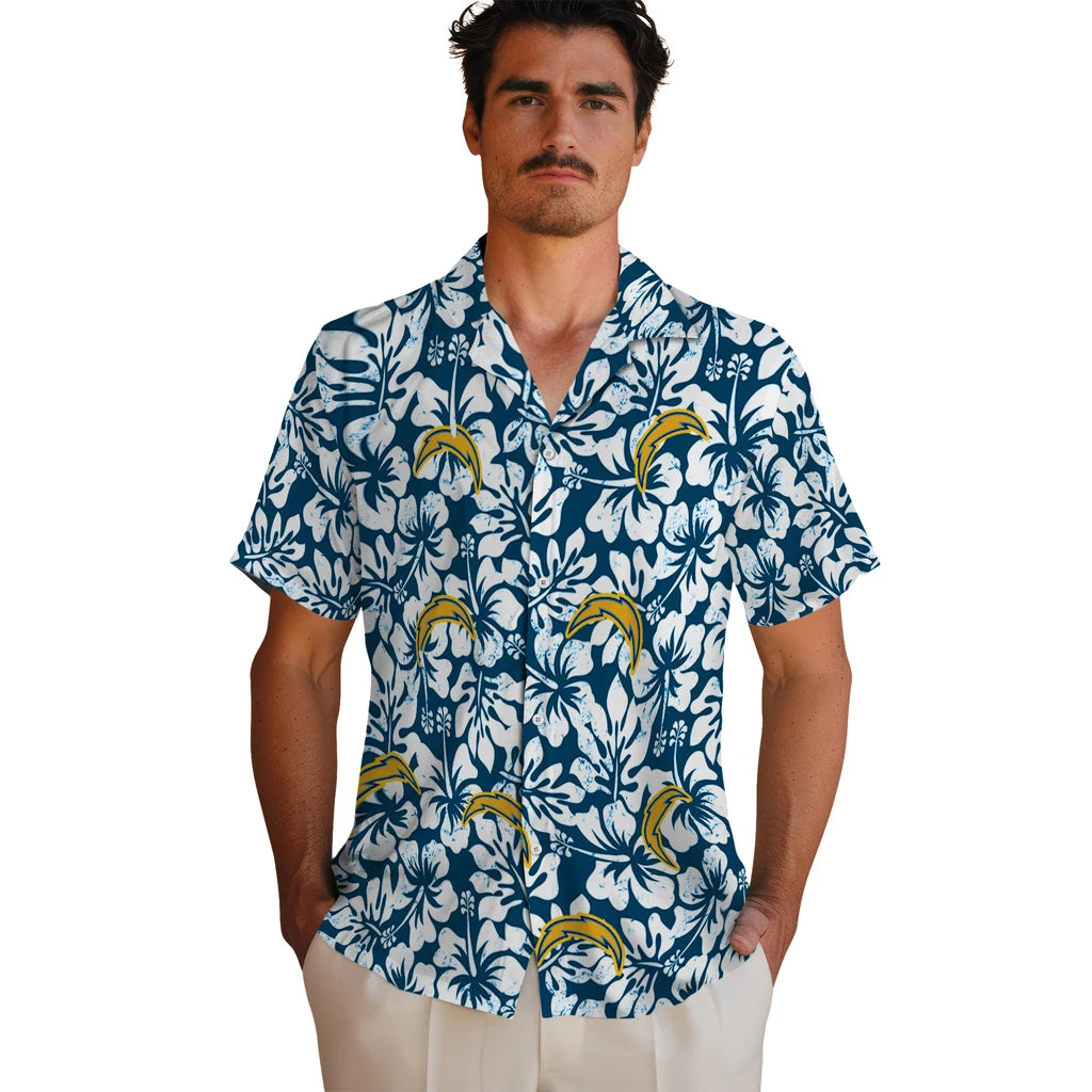 Los Angeles Chargers Hawaiian Shirt - Hibiscus Motif | Moonbestprint