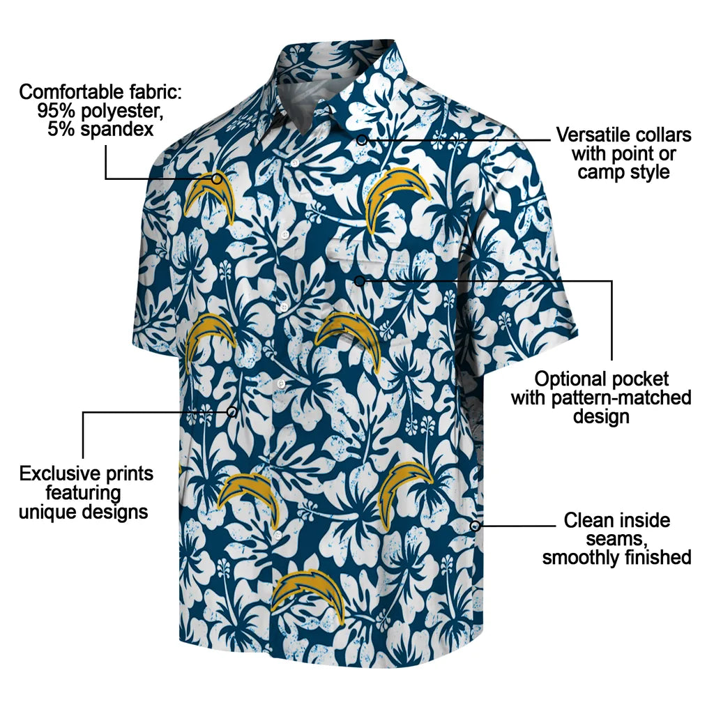 Los Angeles Chargers Hawaiian Shirt - Hibiscus Motif | Moonbestprint