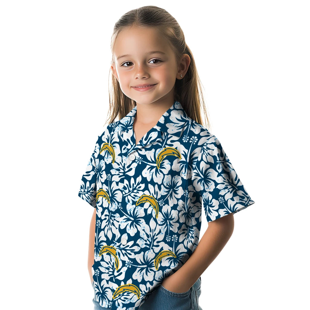 Los Angeles Chargers Hawaiian Shirt - Hibiscus Motif | Moonbestprint