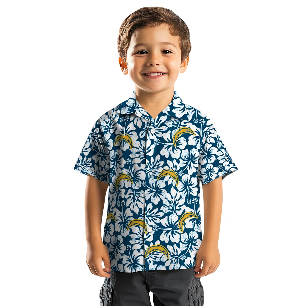 Los Angeles Chargers Hawaiian Shirt - Hibiscus Motif | Moonbestprint