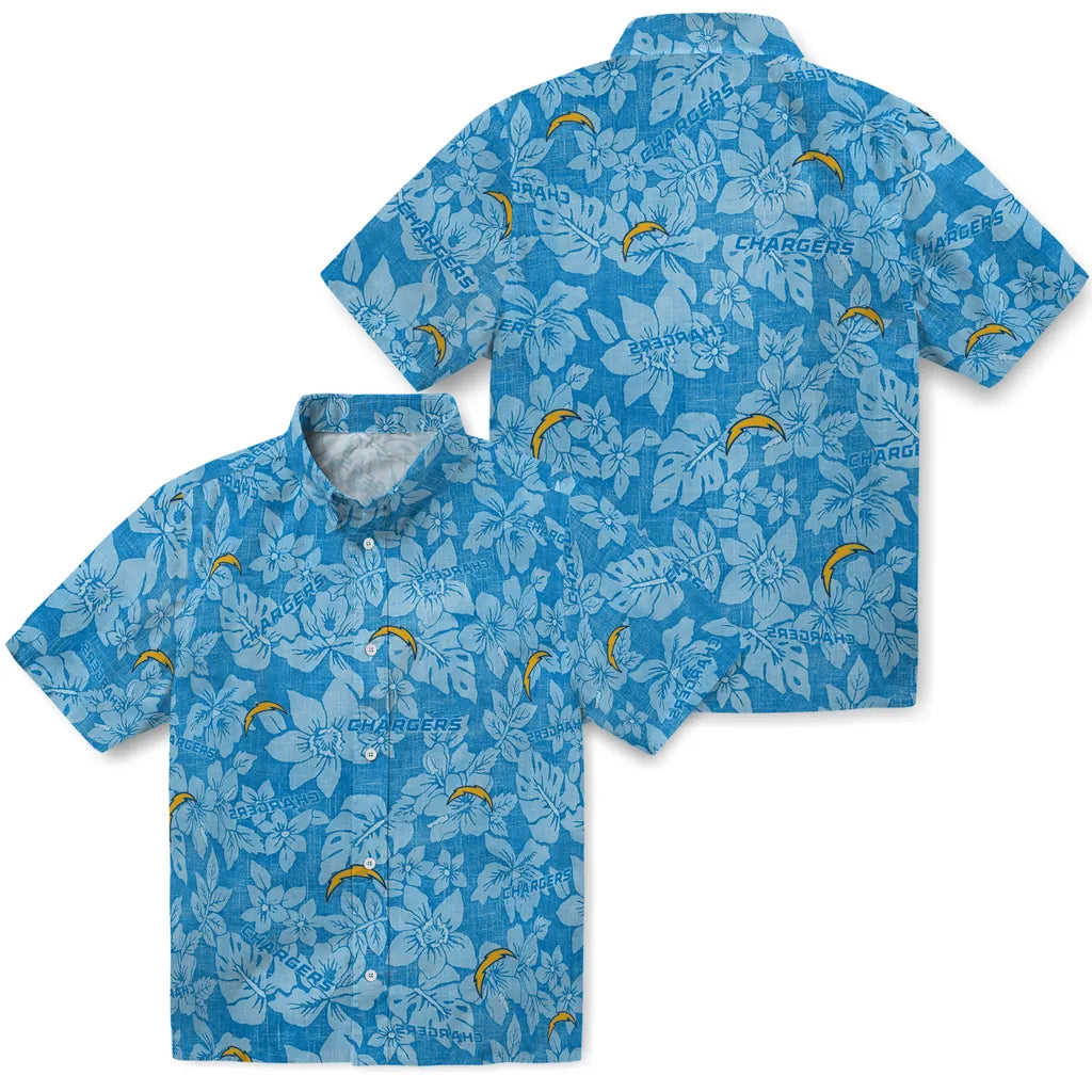 Los Angeles Chargers Hawaiian Shirt - Hibiscus Oasis | Moonbestprint