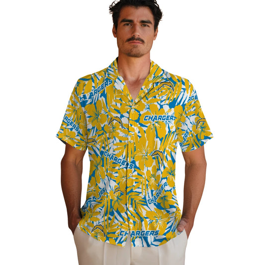 Los Angeles Chargers Hawaiian Shirt - Hibiscus Overlay | Moonbestprint