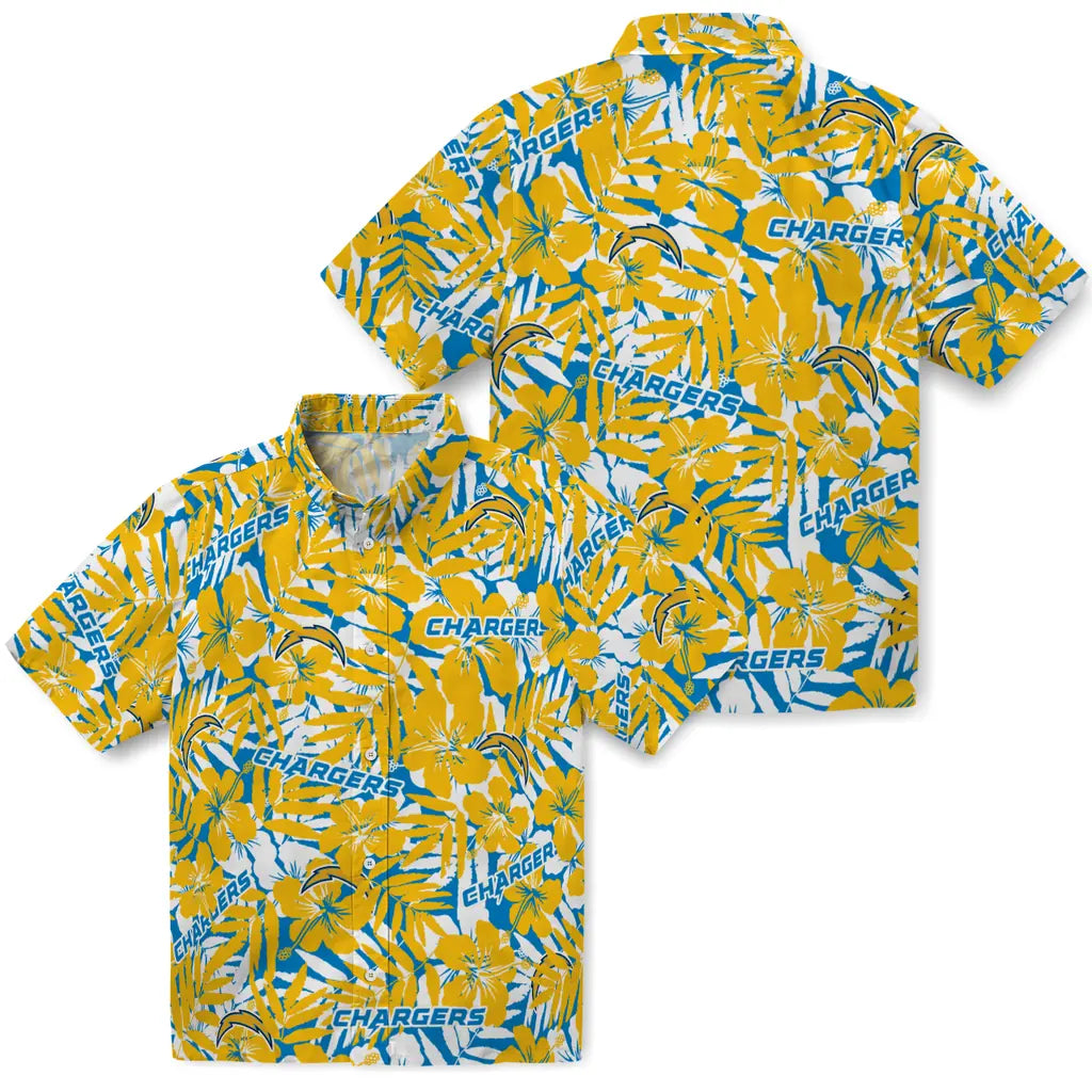 Los Angeles Chargers Hawaiian Shirt - Hibiscus Overlay | Moonbestprint