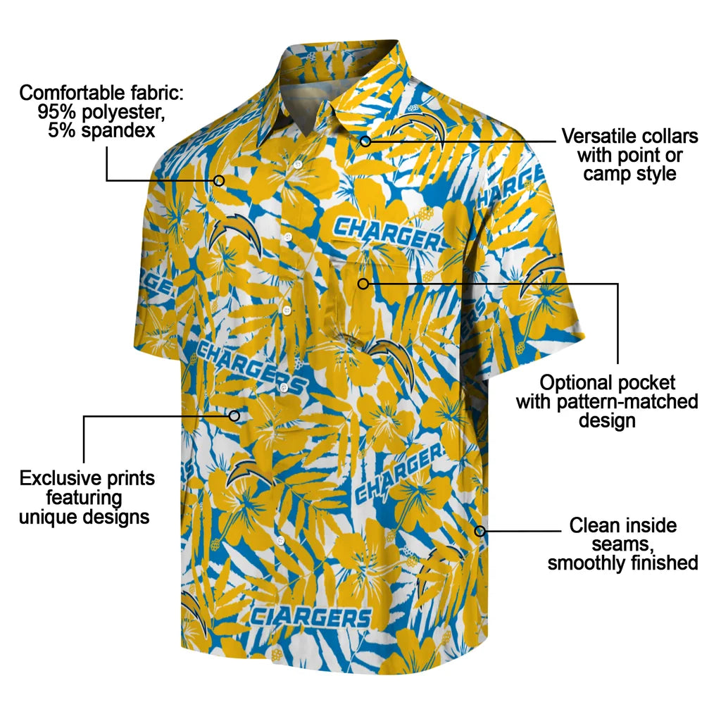 Los Angeles Chargers Hawaiian Shirt - Hibiscus Overlay | Moonbestprint