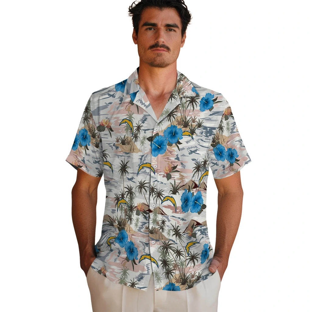 Los Angeles Chargers Hawaiian Shirt - Hibiscus Seaside | Moonbestprint