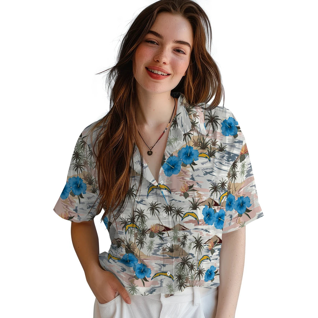 Los Angeles Chargers Hawaiian Shirt - Hibiscus Seaside | Moonbestprint