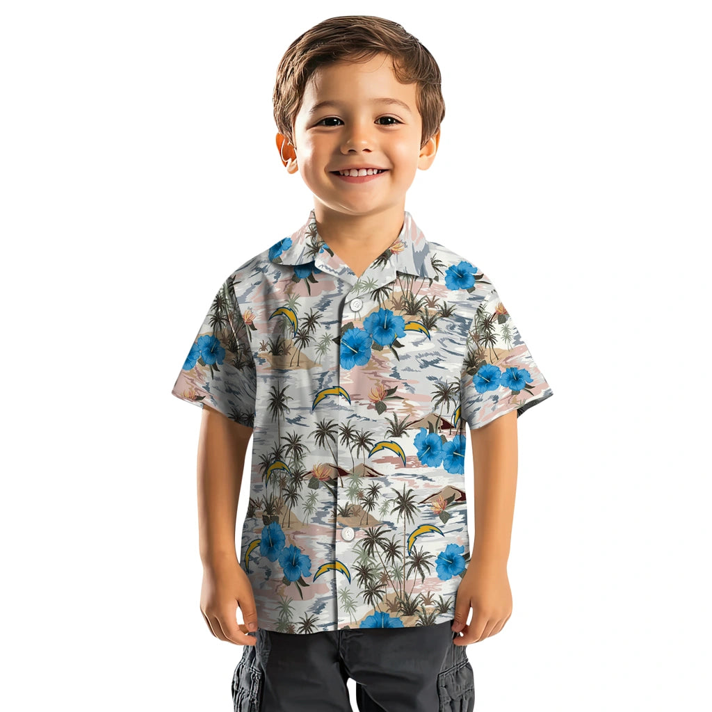 Los Angeles Chargers Hawaiian Shirt - Hibiscus Seaside | Moonbestprint