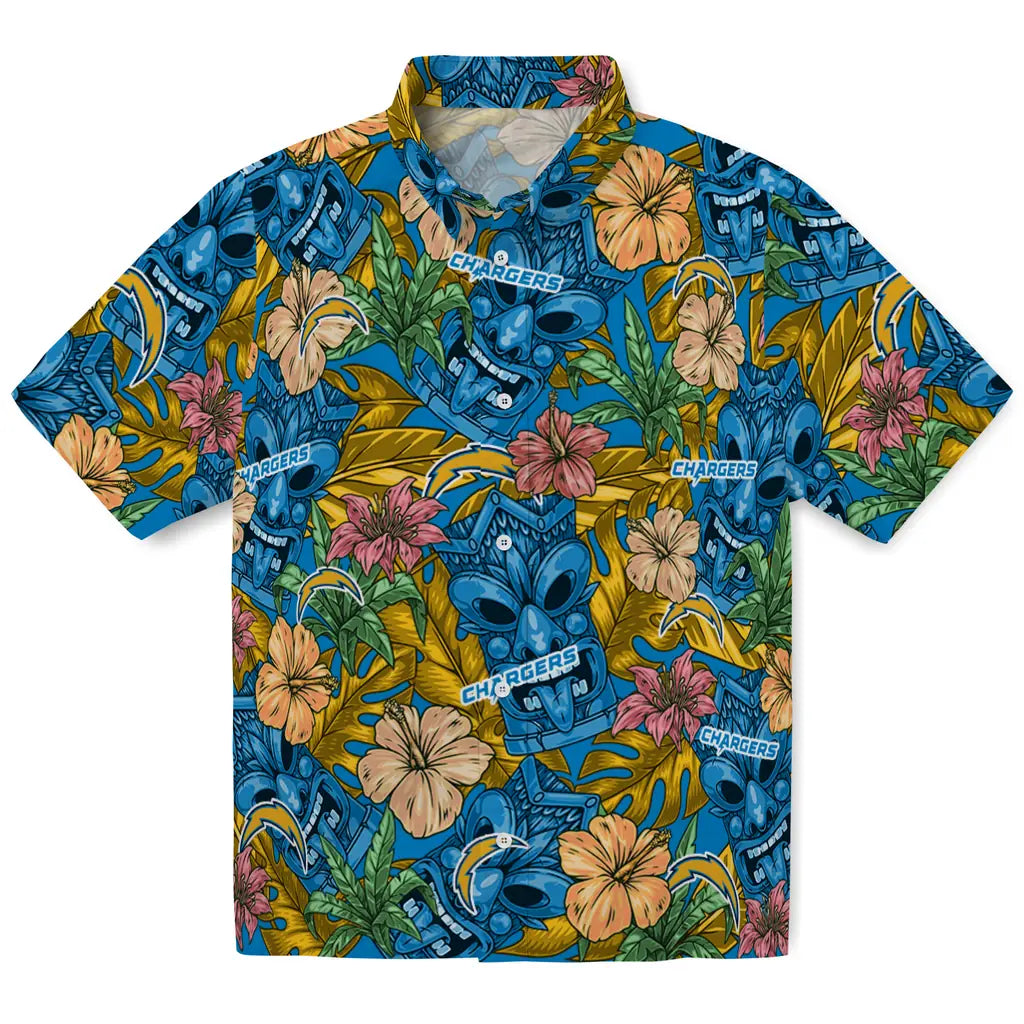 Los Angeles Chargers Hawaiian Shirt - Hibiscus Tiki Jungle | Moonbestprint