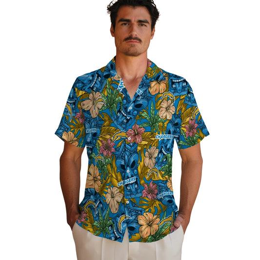 Los Angeles Chargers Hawaiian Shirt - Hibiscus Tiki Jungle | Moonbestprint