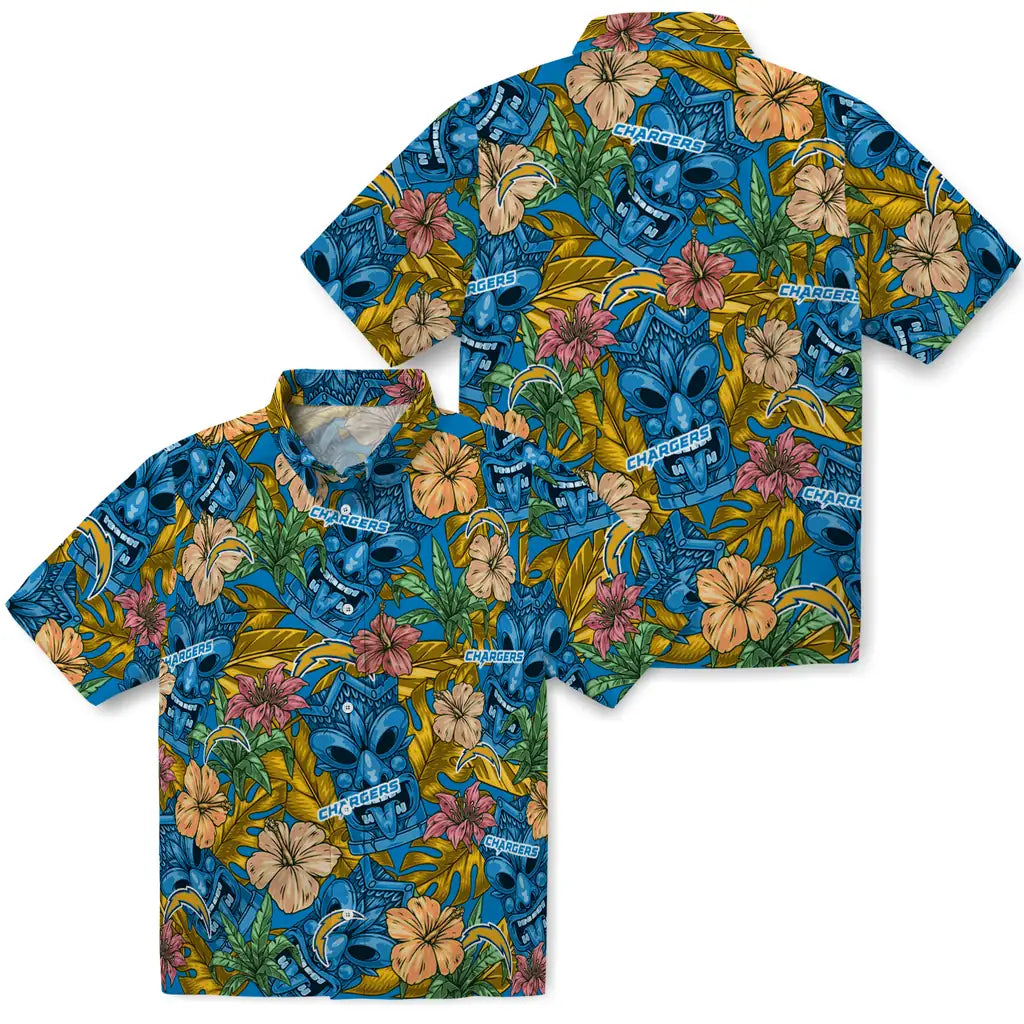 Los Angeles Chargers Hawaiian Shirt - Hibiscus Tiki Jungle | Moonbestprint