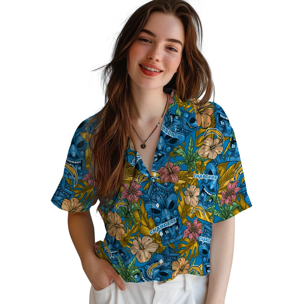 Los Angeles Chargers Hawaiian Shirt - Hibiscus Tiki Jungle | Moonbestprint