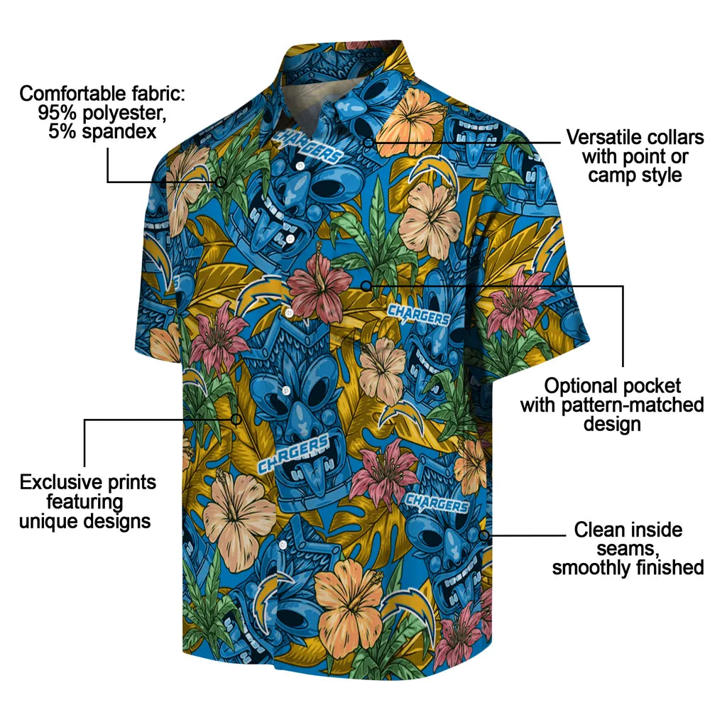 Los Angeles Chargers Hawaiian Shirt - Hibiscus Tiki Jungle | Moonbestprint