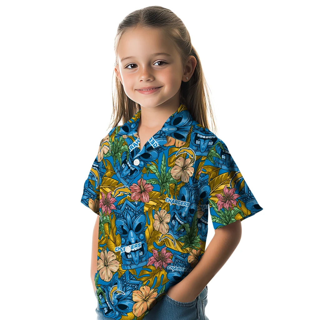 Los Angeles Chargers Hawaiian Shirt - Hibiscus Tiki Jungle | Moonbestprint