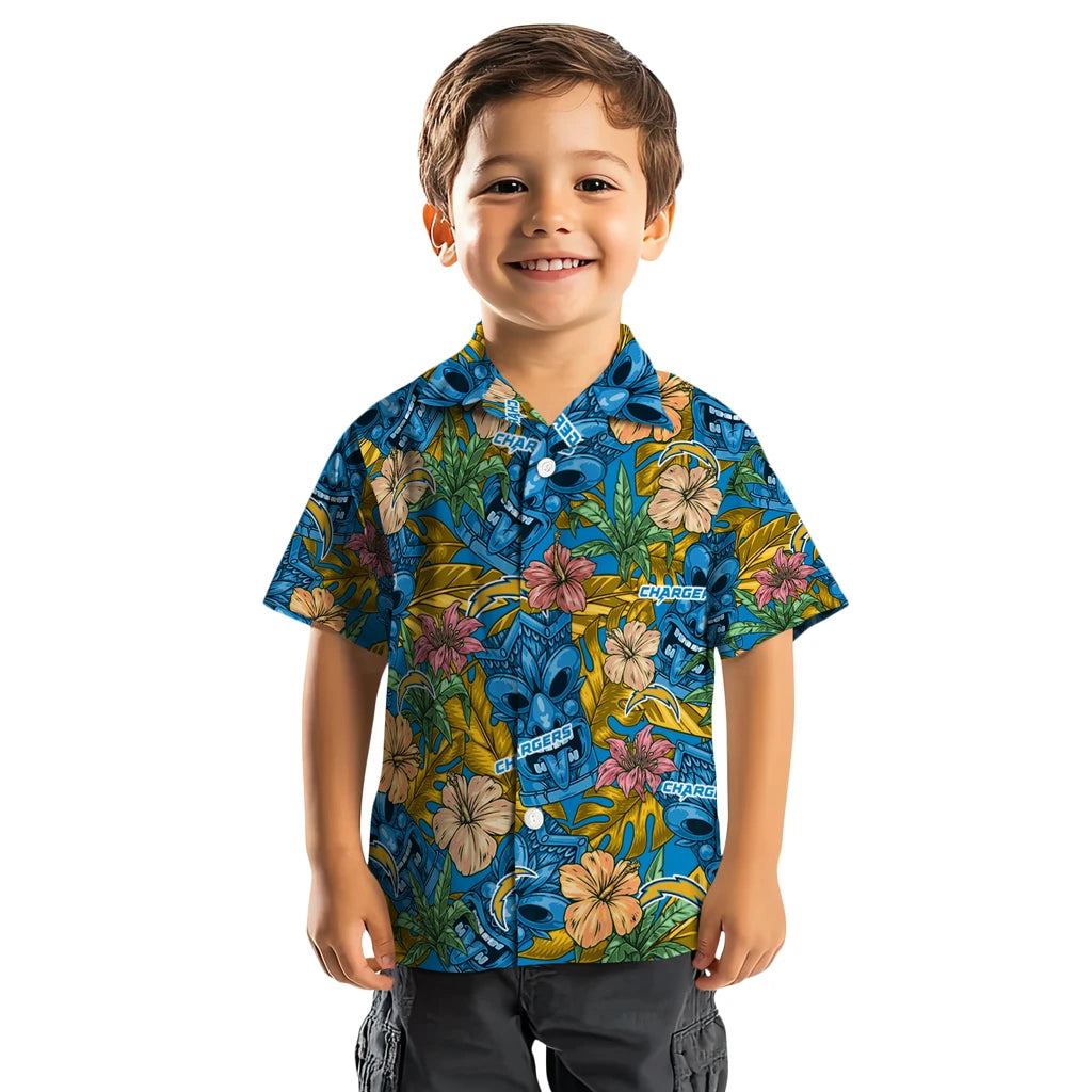 Los Angeles Chargers Hawaiian Shirt - Hibiscus Tiki Jungle | Moonbestprint