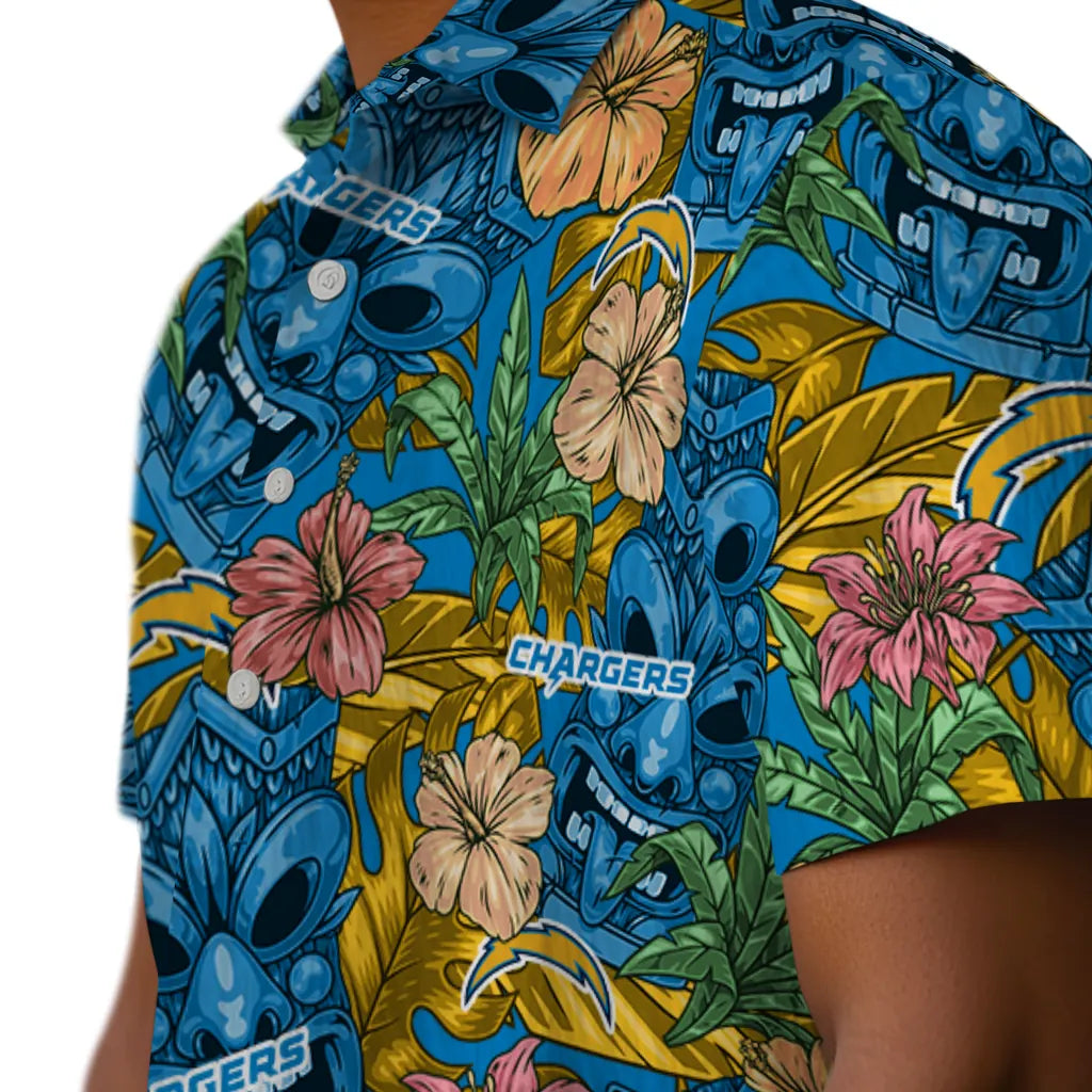 Los Angeles Chargers Hawaiian Shirt - Hibiscus Tiki Jungle | Moonbestprint