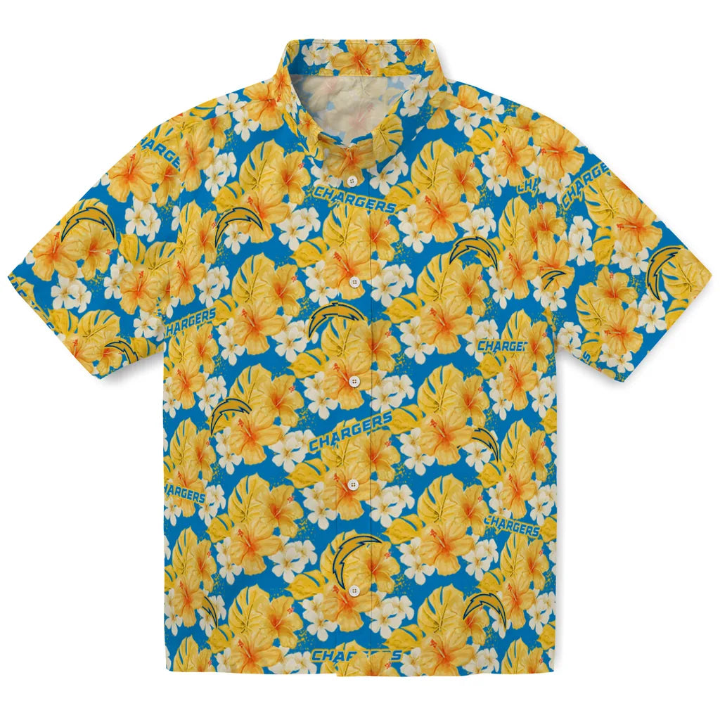 Los Angeles Chargers Hawaiian Shirt - Hibiscus Tropics | Moonbestprint