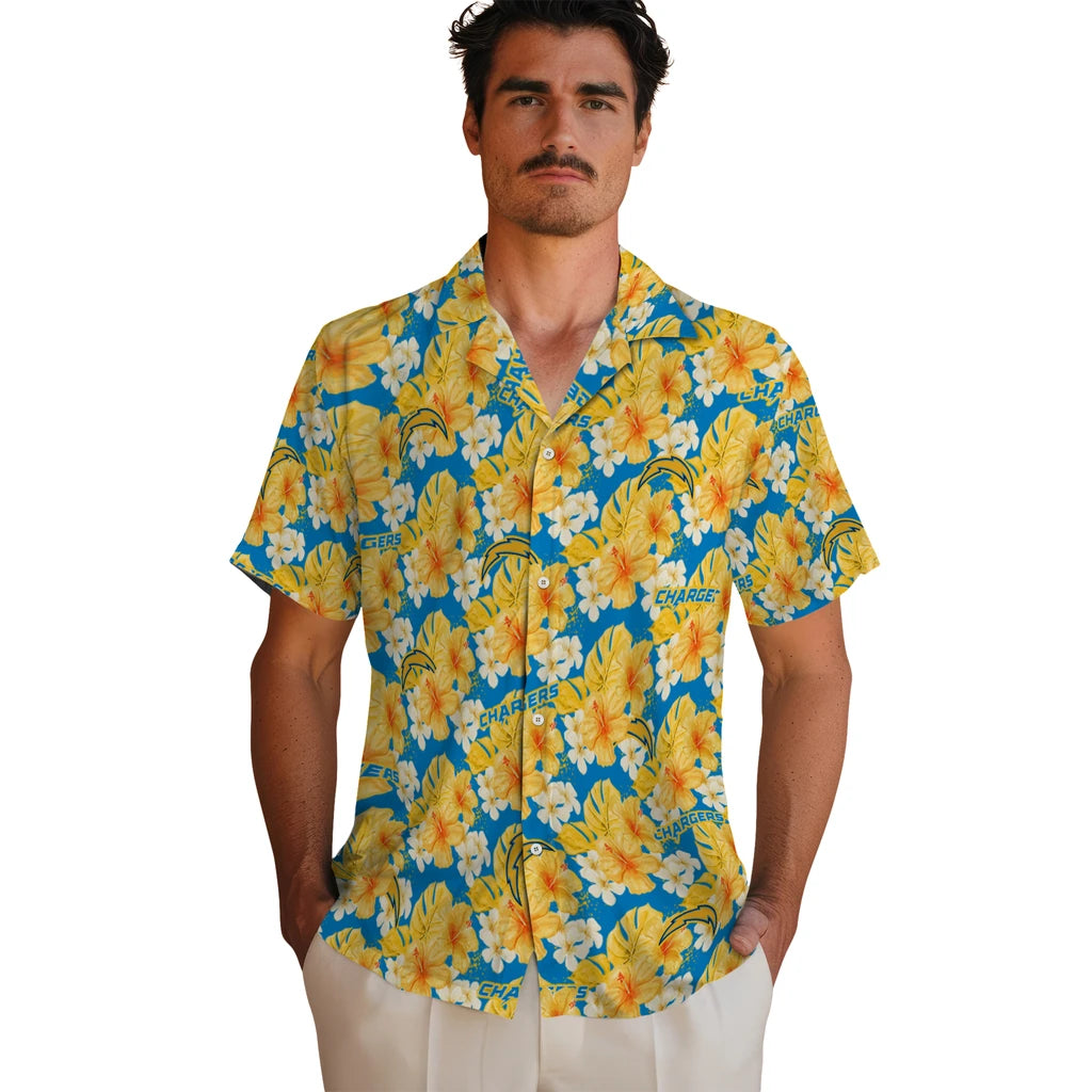 Los Angeles Chargers Hawaiian Shirt - Hibiscus Tropics | Moonbestprint