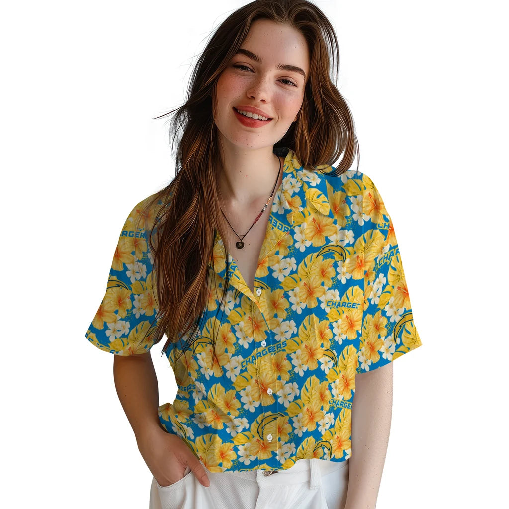 Los Angeles Chargers Hawaiian Shirt - Hibiscus Tropics | Moonbestprint