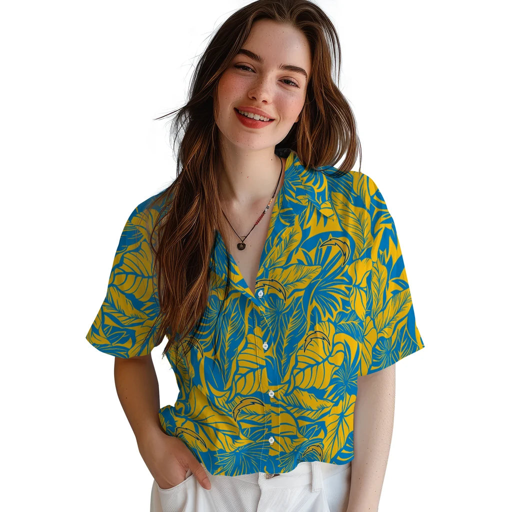 Los Angeles Chargers Hawaiian Shirt - Monstera Layer | Moonbestprint