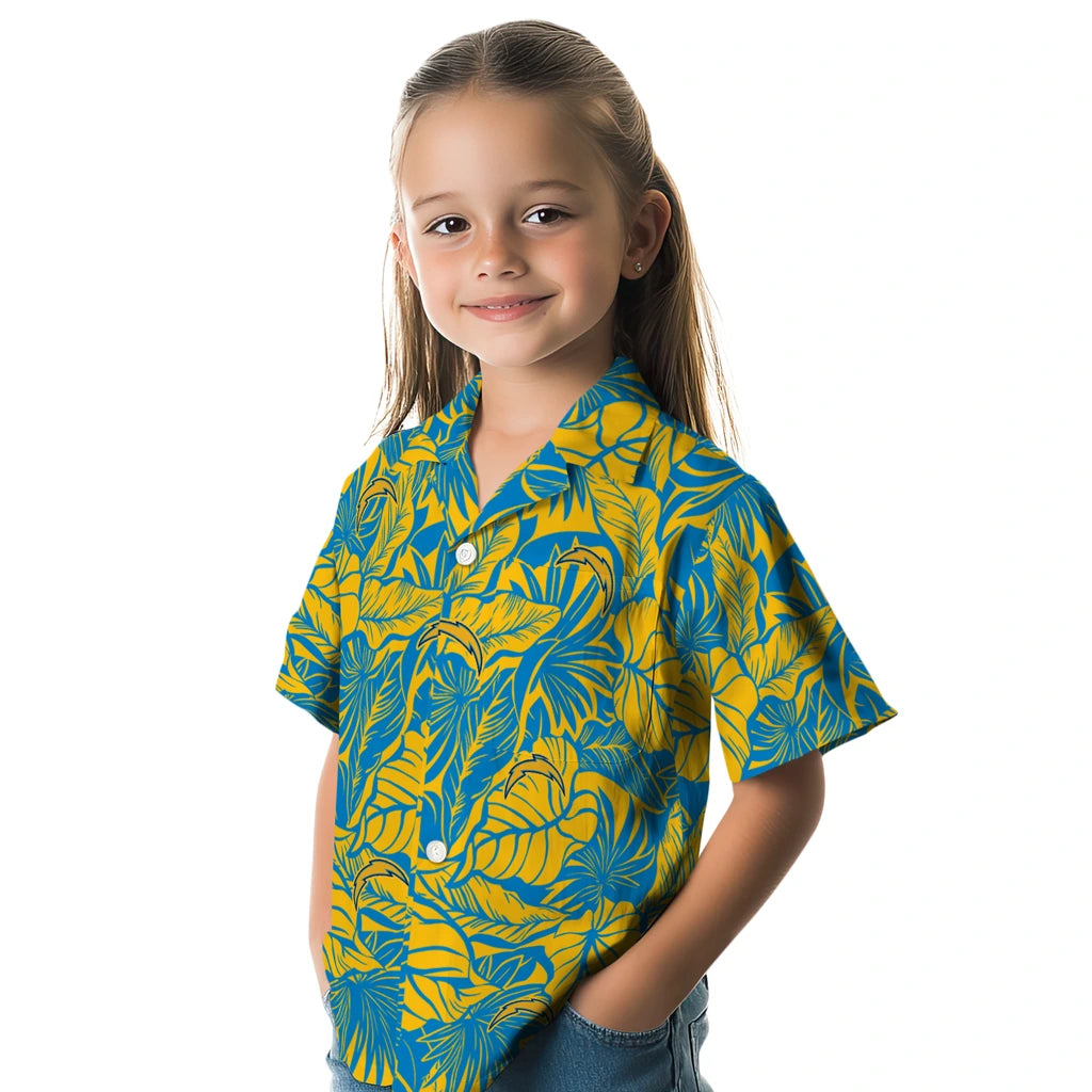 Los Angeles Chargers Hawaiian Shirt - Monstera Layer | Moonbestprint
