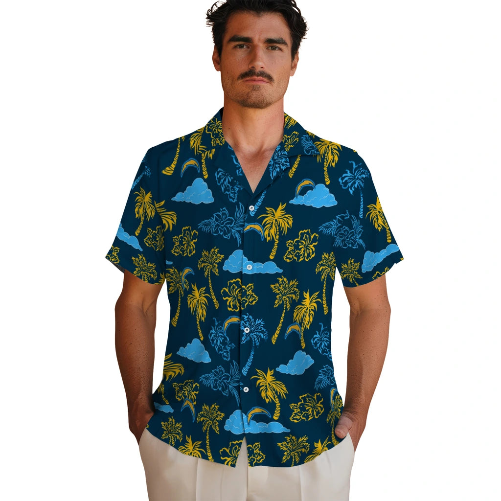 Los Angeles Chargers Hawaiian Shirt - Palm And Clouds | Moonbestprint