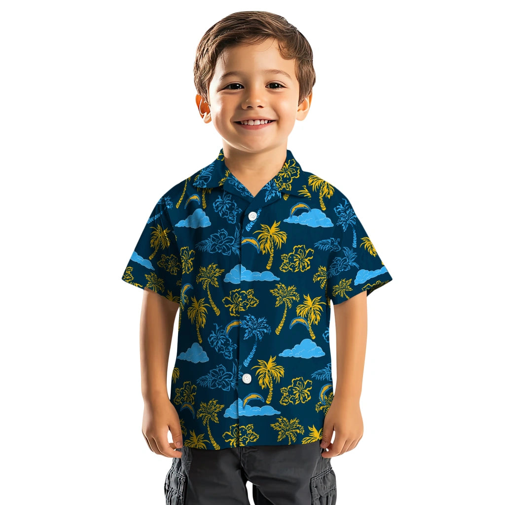 Los Angeles Chargers Hawaiian Shirt - Palm And Clouds | Moonbestprint