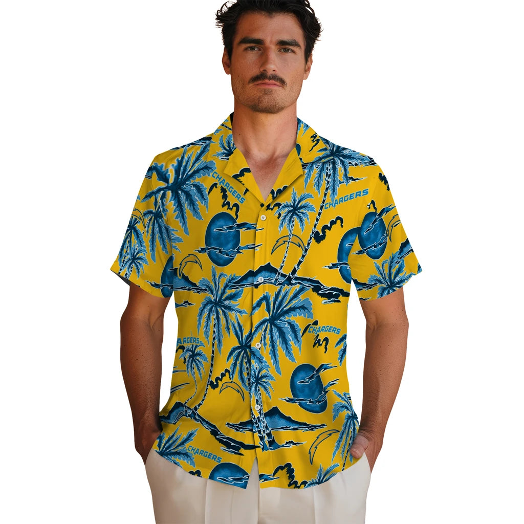 Los Angeles Chargers Hawaiian Shirt - Palm Sunset | Moonbestprint