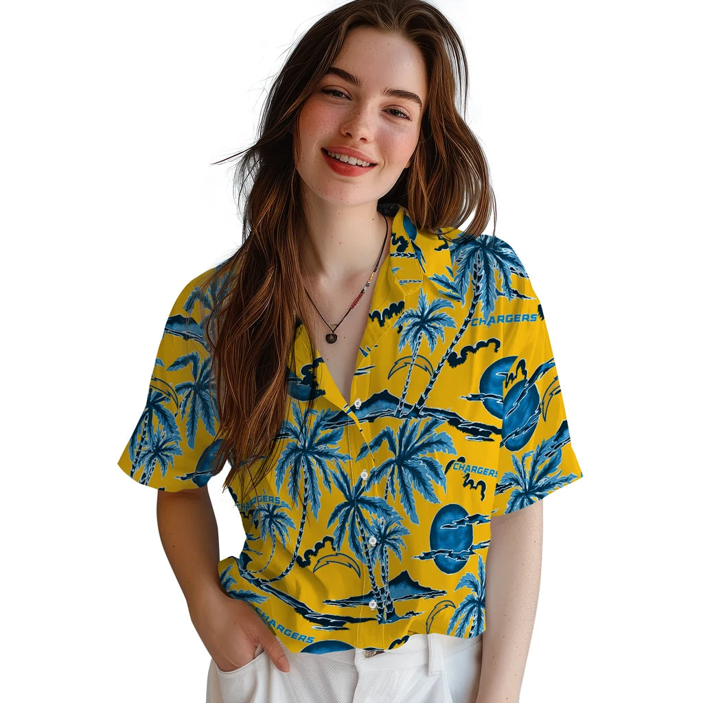 Los Angeles Chargers Hawaiian Shirt - Palm Sunset | Moonbestprint
