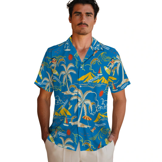 Los Angeles Chargers Hawaiian Shirt - Palm Tree Island | Moonbestprint