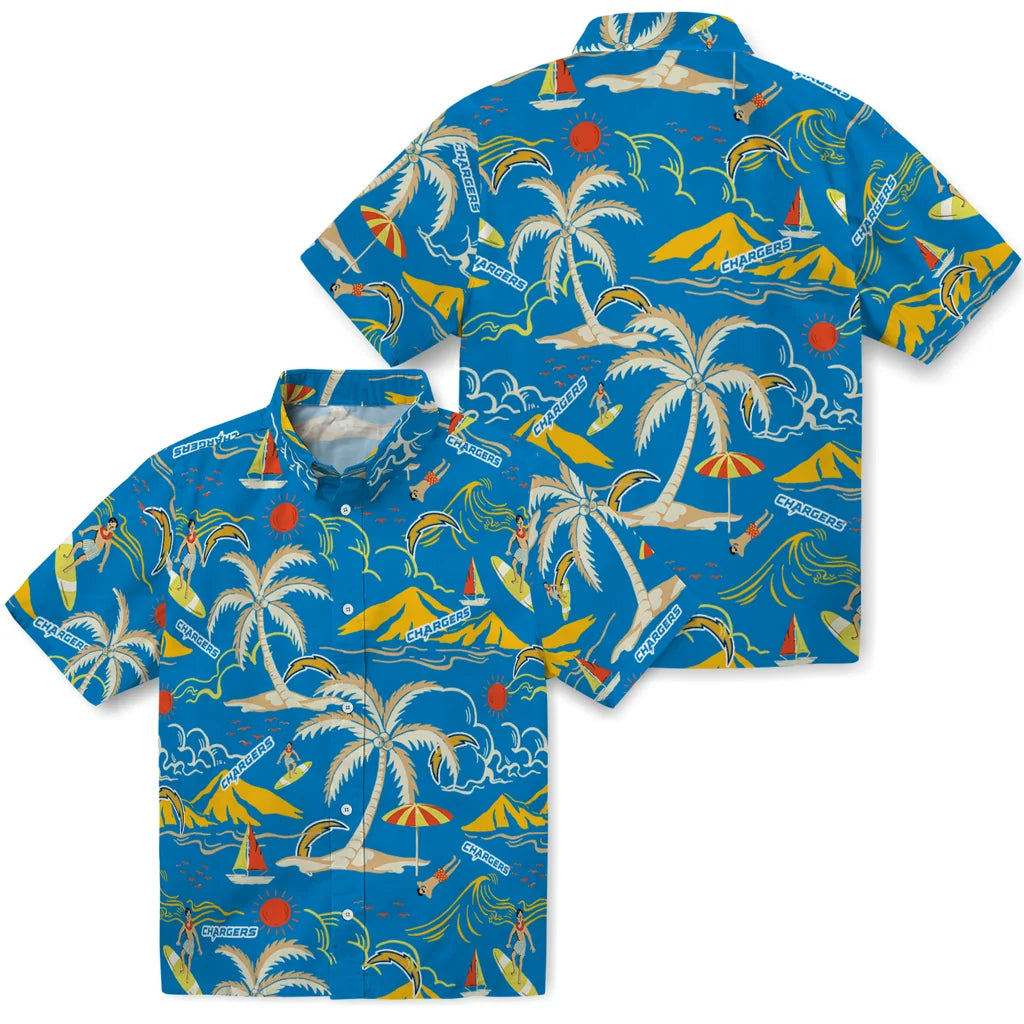 Los Angeles Chargers Hawaiian Shirt - Palm Tree Island | Moonbestprint