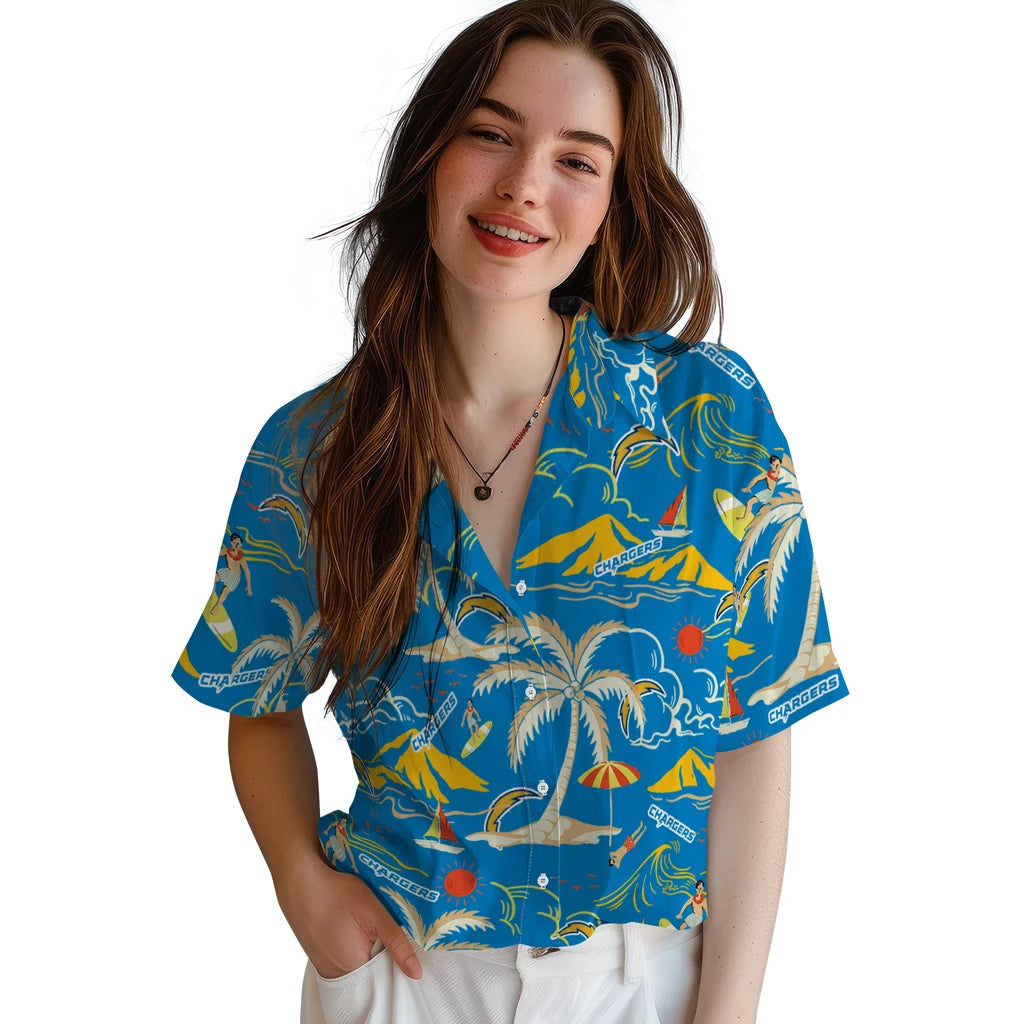 Los Angeles Chargers Hawaiian Shirt - Palm Tree Island | Moonbestprint