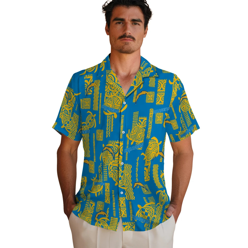 Los Angeles Chargers Hawaiian Shirt - Turtle Lines | Moonbestprint