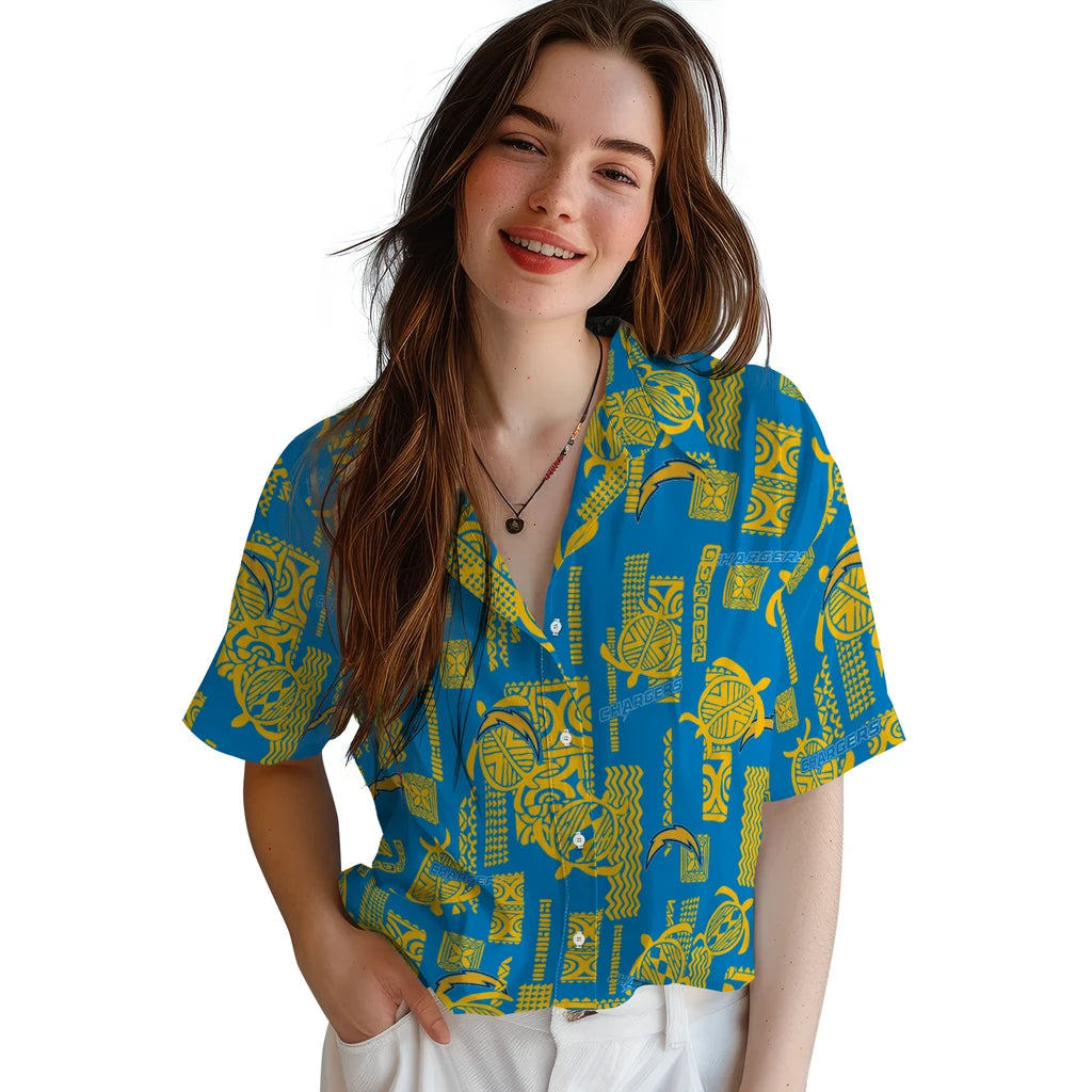 Los Angeles Chargers Hawaiian Shirt - Turtle Lines | Moonbestprint