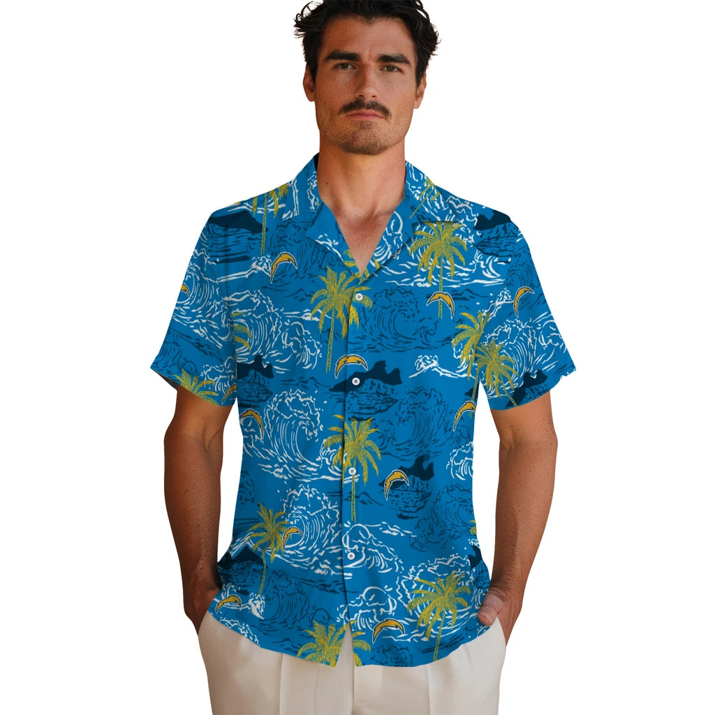 Los Angeles Chargers Hawaiian Shirt - Wave Palm | Moonbestprint