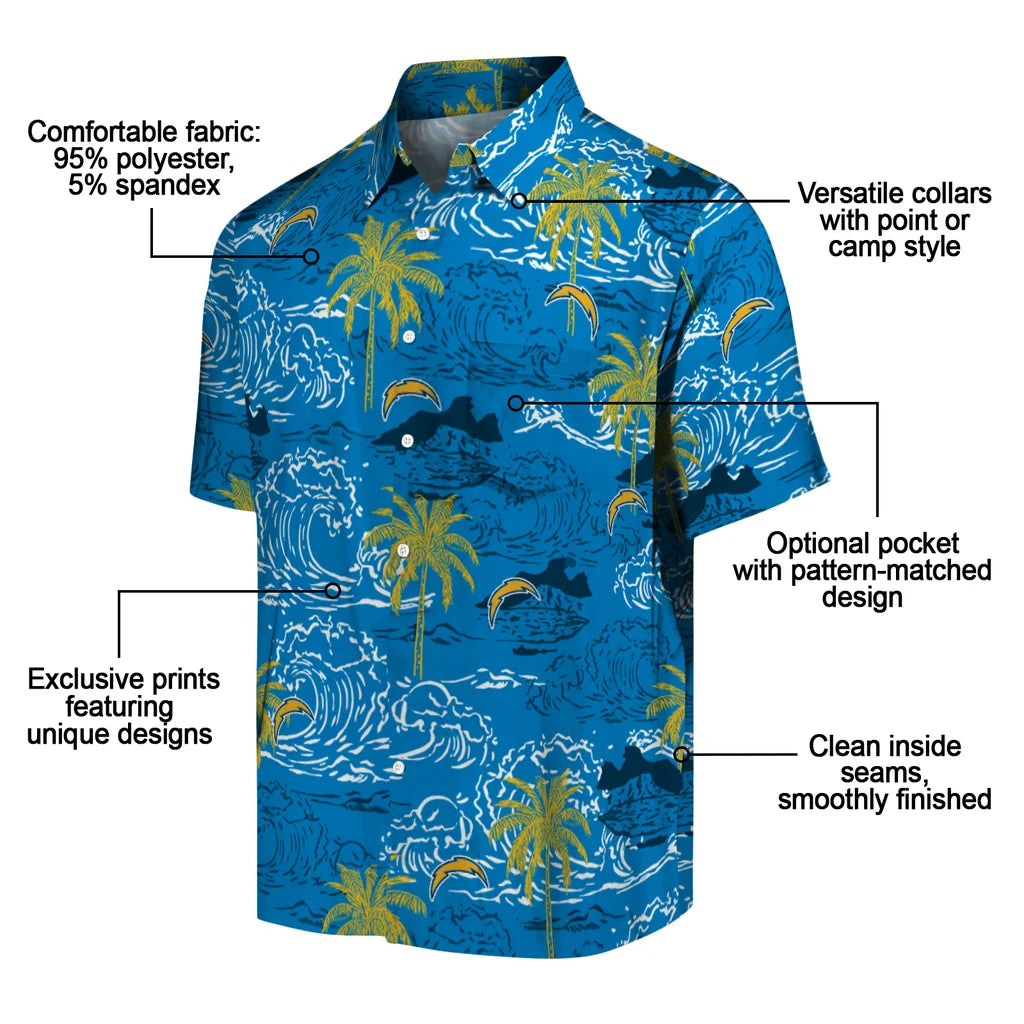 Los Angeles Chargers Hawaiian Shirt - Wave Palm | Moonbestprint