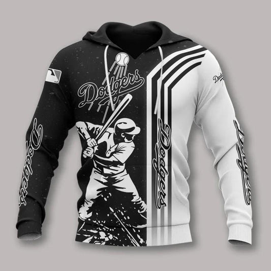 Los Angeles Dodgers Black And White All Over Print 3D MLB All Over Print Hoodie -Moonbestprint