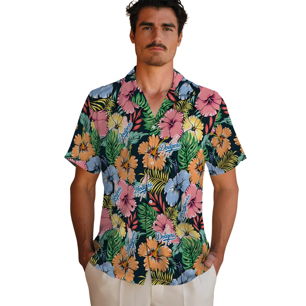 Los Angeles Dodgers Hawaiian Shirt - Brilliant Hibiscus Garden | Moonbestprint