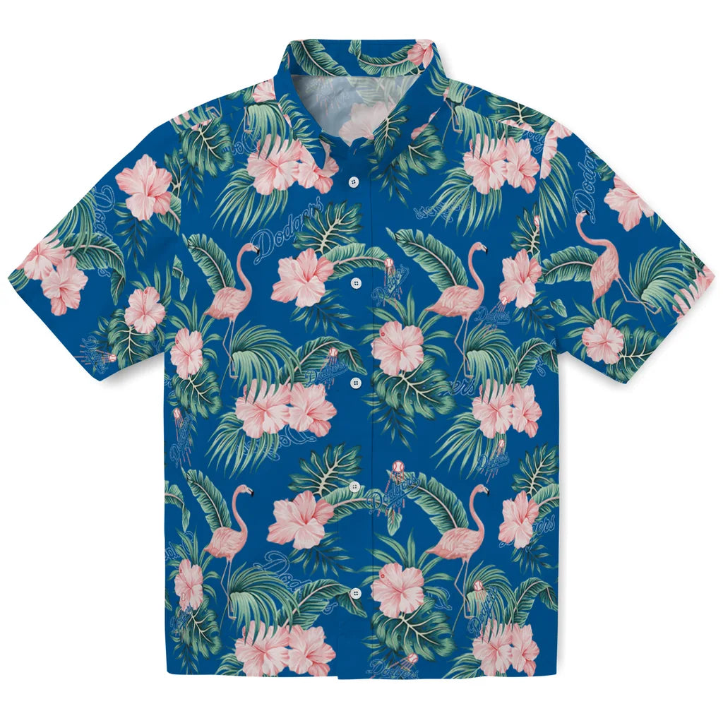 Los Angeles Dodgers Hawaiian Shirt - Flamingo and Hibiscus | Moonbestprint