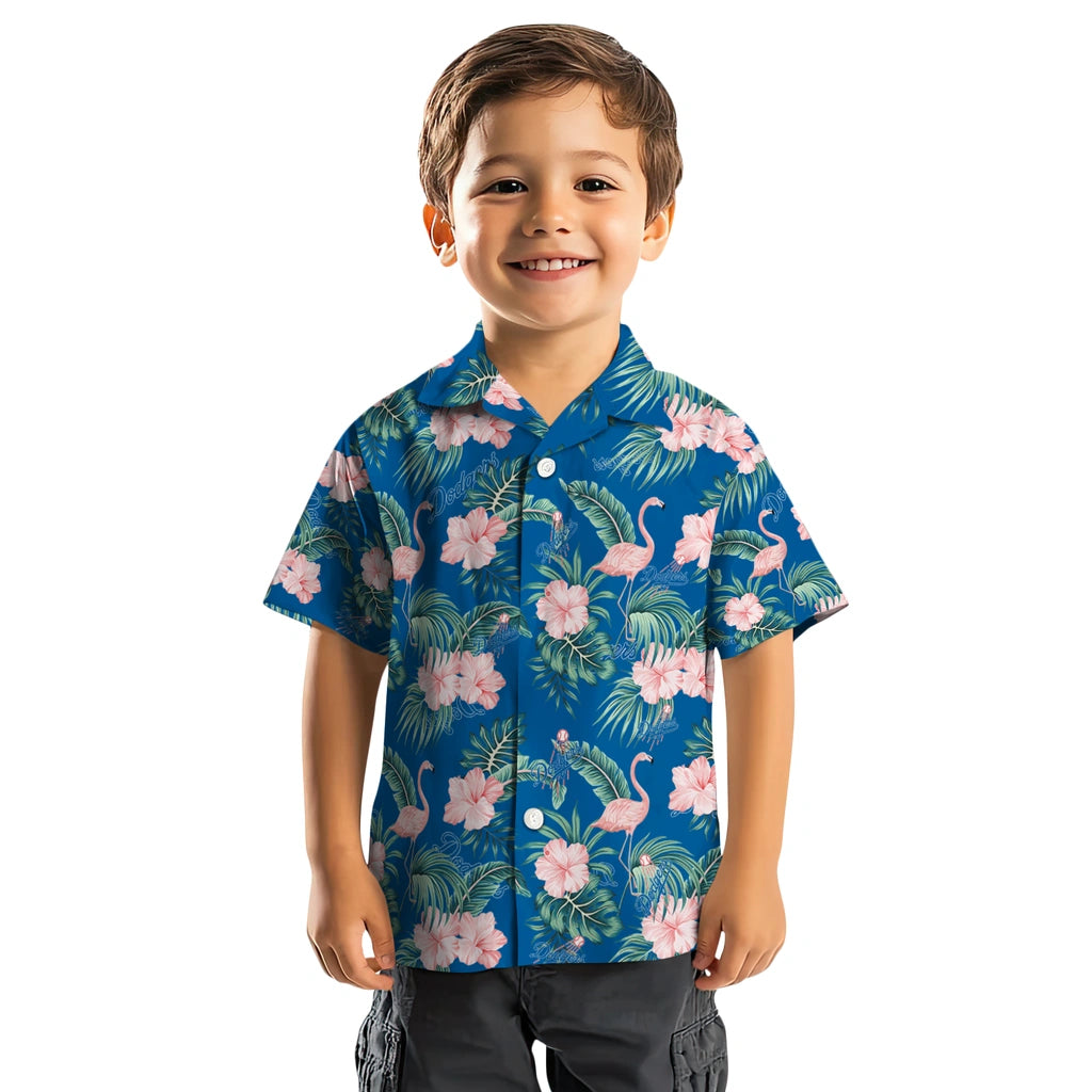 Los Angeles Dodgers Hawaiian Shirt - Flamingo and Hibiscus | Moonbestprint