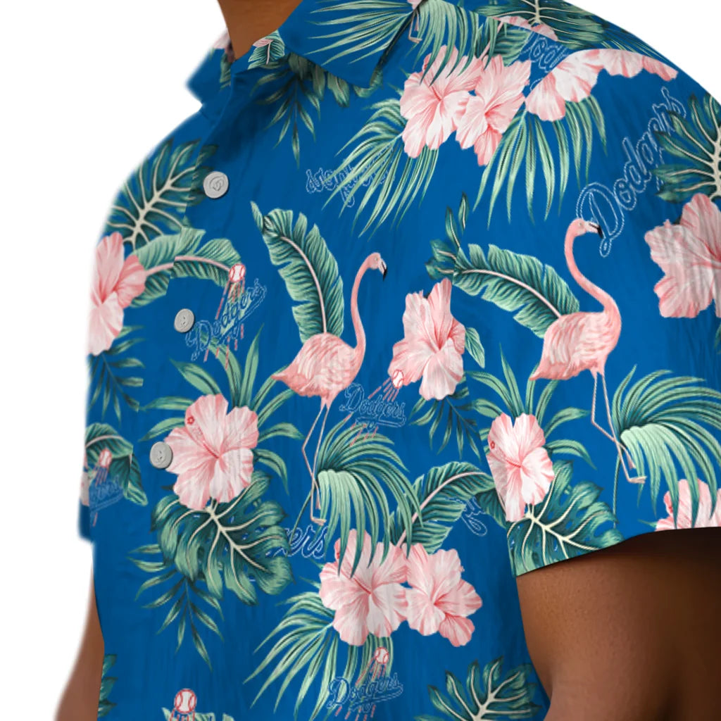 Los Angeles Dodgers Hawaiian Shirt - Flamingo and Hibiscus | Moonbestprint