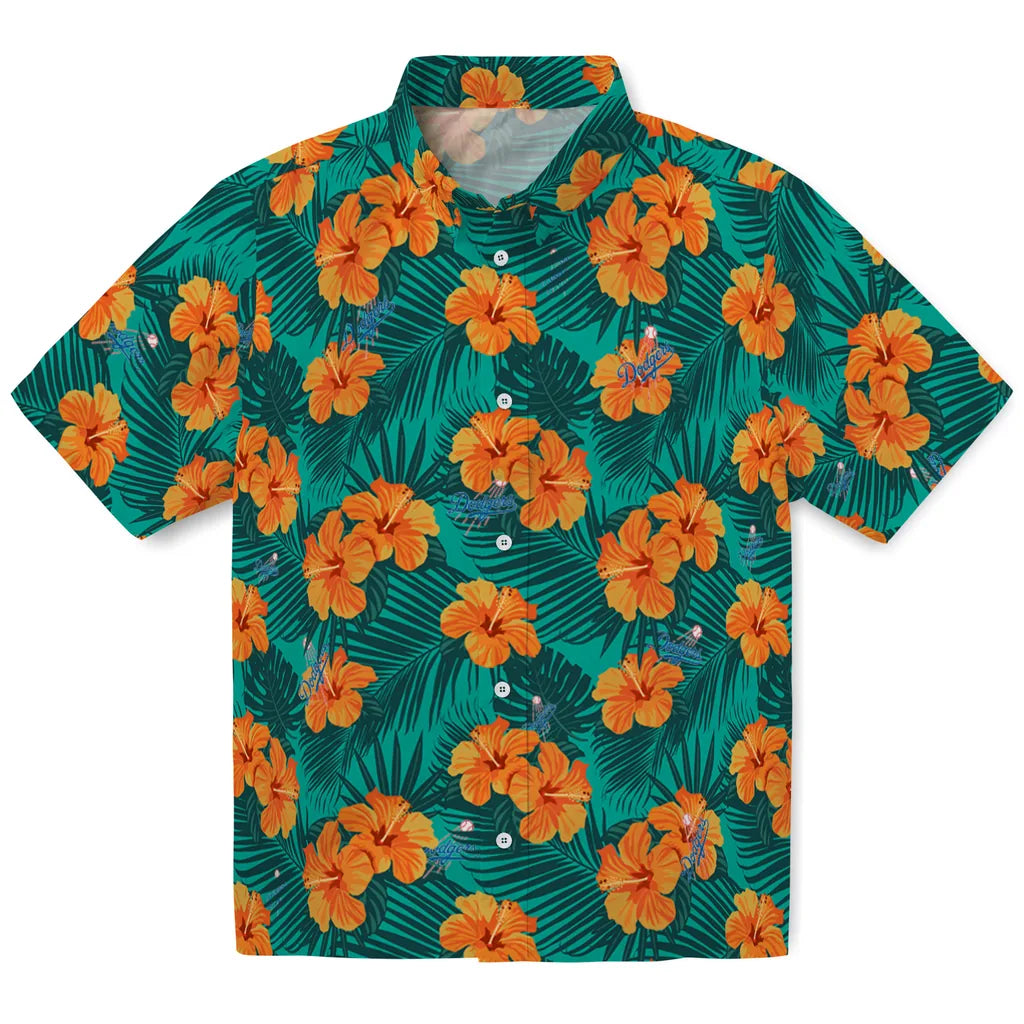 Los Angeles Dodgers Hawaiian Shirt - Hibiscus and Palm Leaves | Moonbestprint