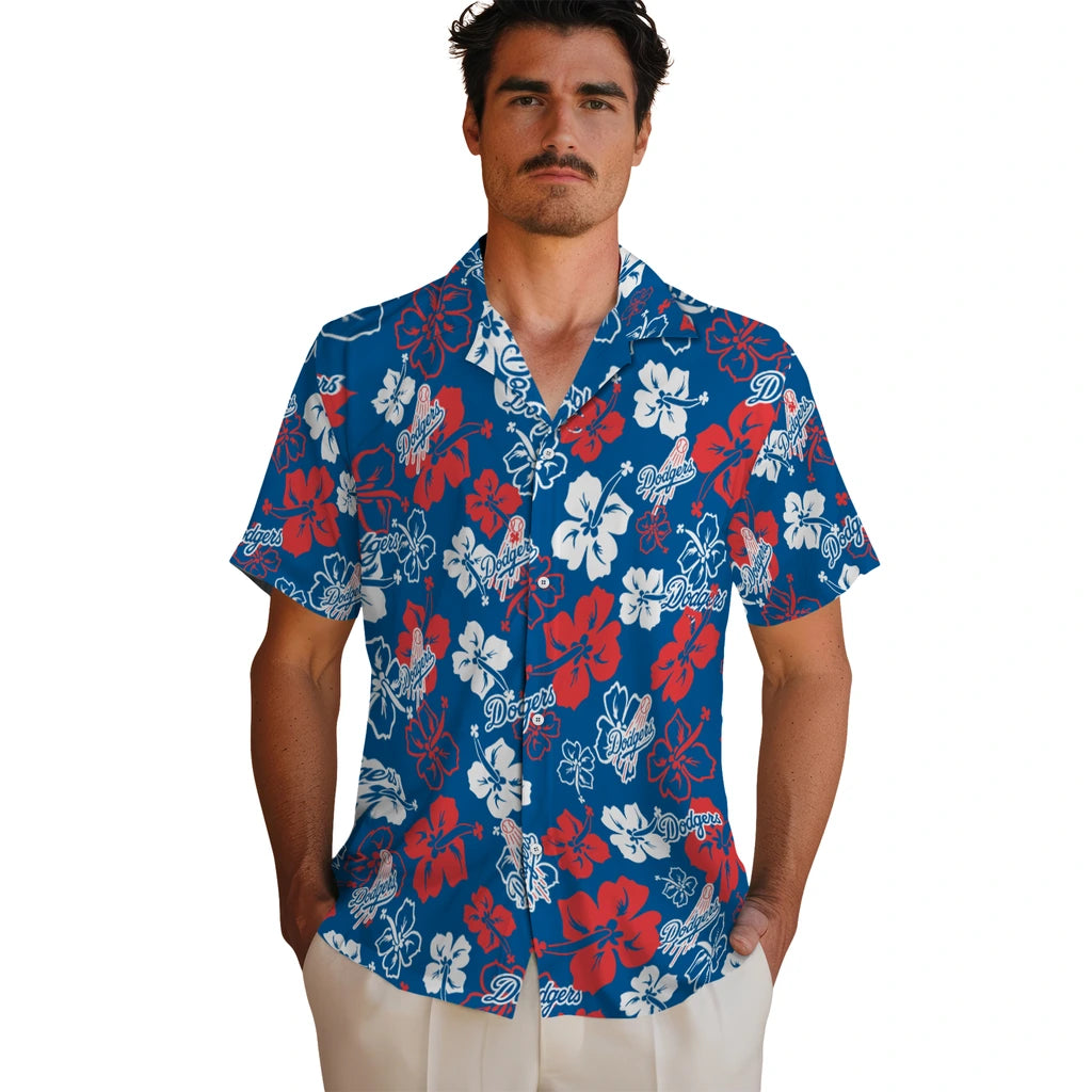 Los Angeles Dodgers Hawaiian Shirt - Hibiscus Flower Design | Moonbestprint