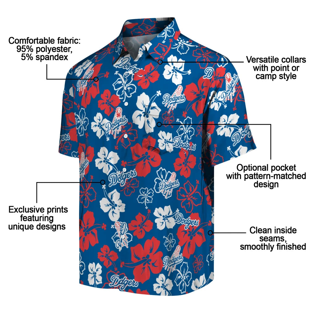 Los Angeles Dodgers Hawaiian Shirt - Hibiscus Flower Design | Moonbestprint