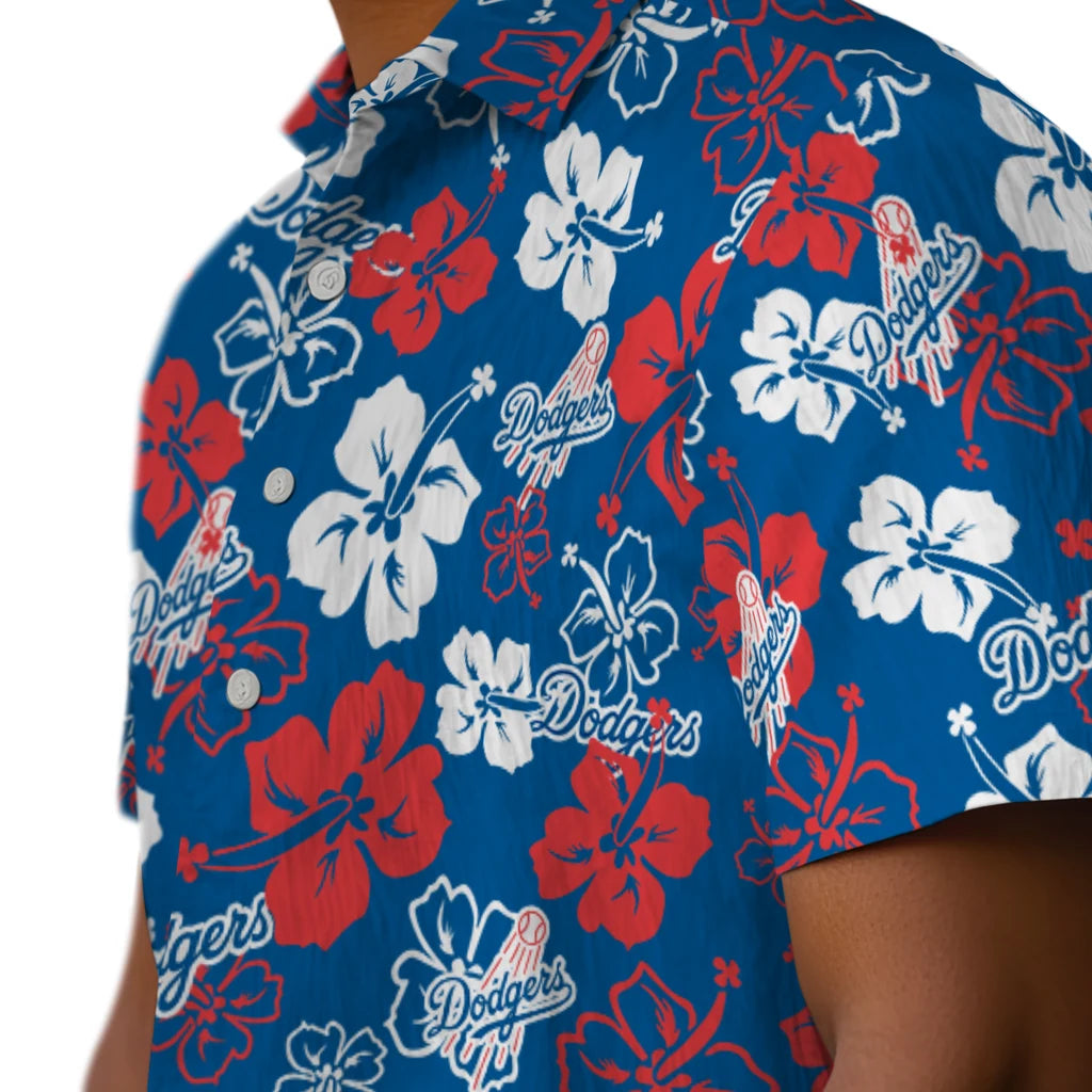 Los Angeles Dodgers Hawaiian Shirt - Hibiscus Flower Design | Moonbestprint