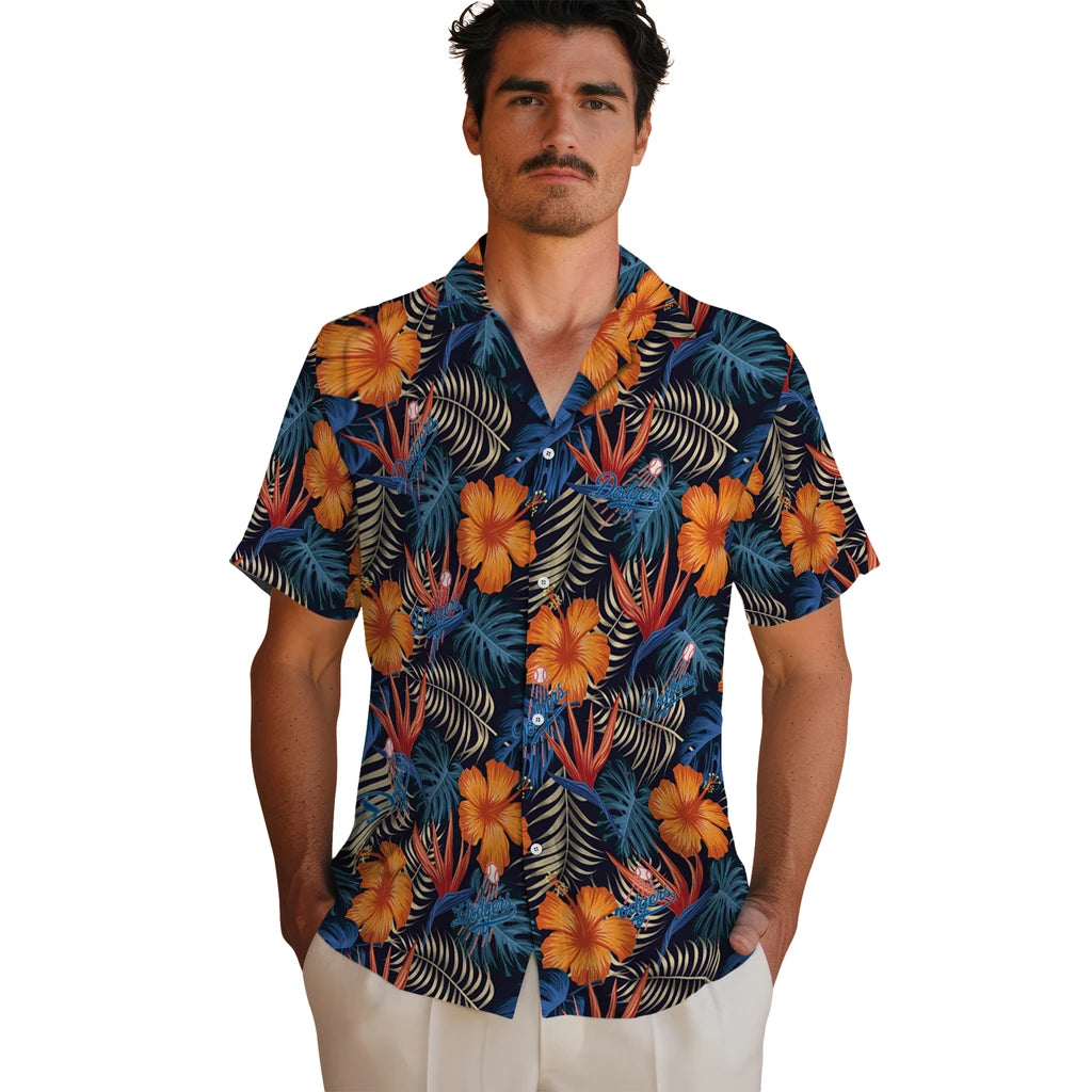 Los Angeles Dodgers Hawaiian Shirt - Hibiscus Foliage | Moonbestprint