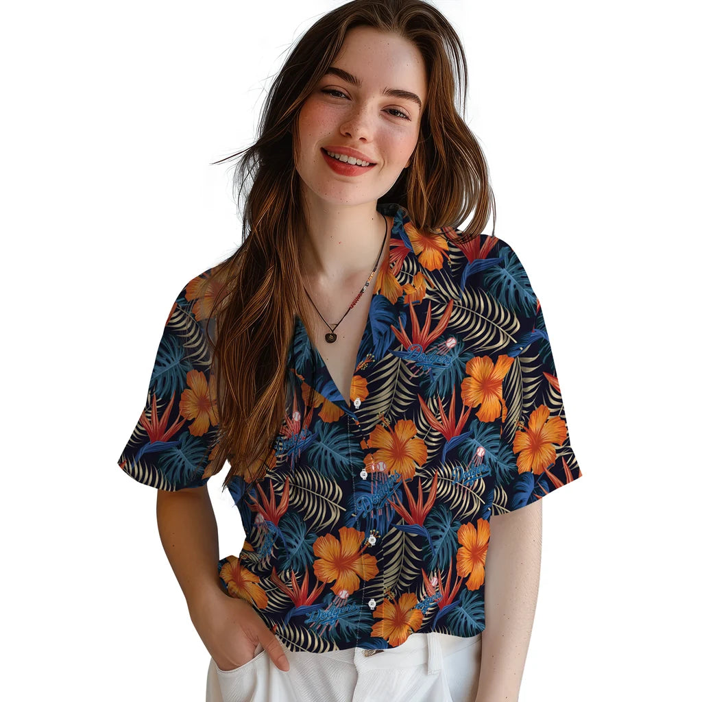 Los Angeles Dodgers Hawaiian Shirt - Hibiscus Foliage | Moonbestprint