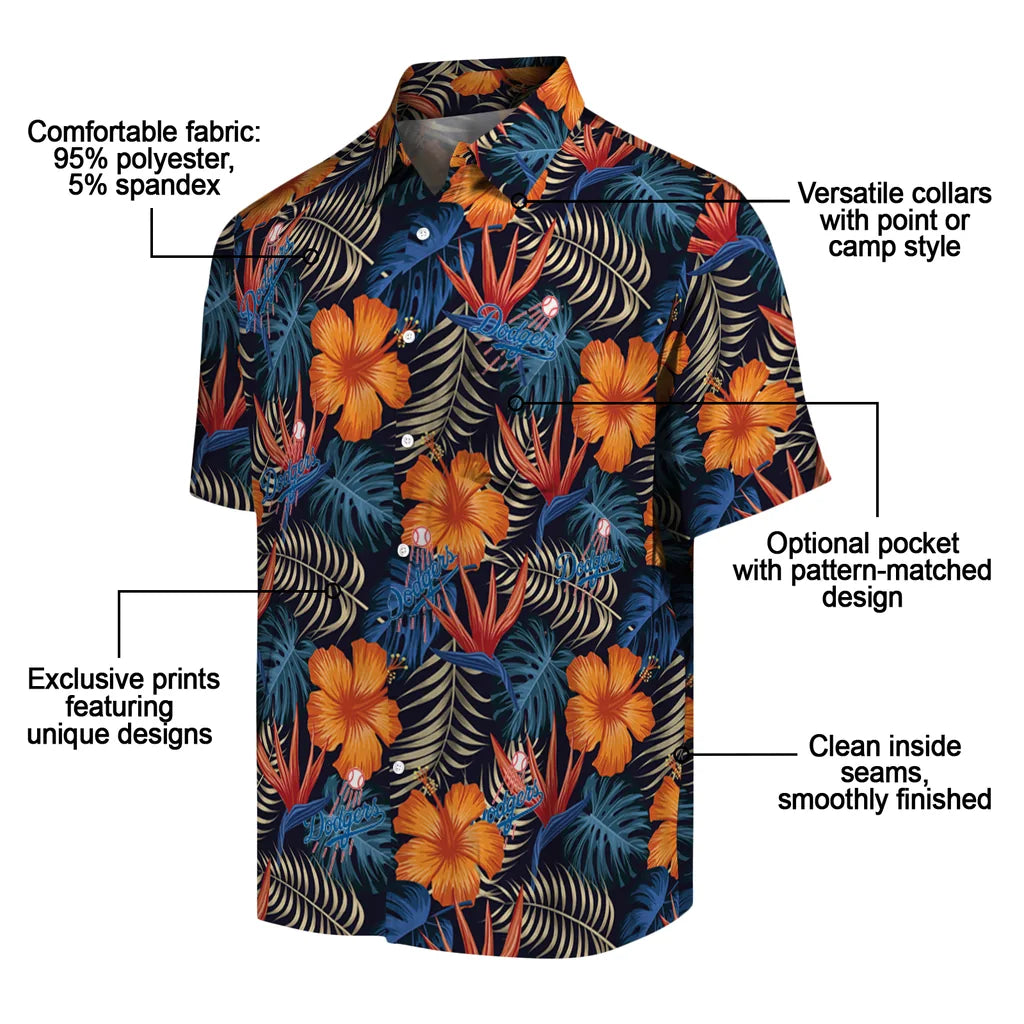 Los Angeles Dodgers Hawaiian Shirt - Hibiscus Foliage | Moonbestprint