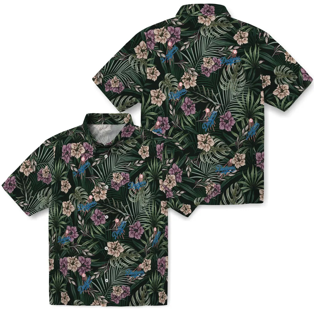 Los Angeles Dodgers Hawaiian Shirt - Hibiscus Leaves Pattern | Moonbestprint
